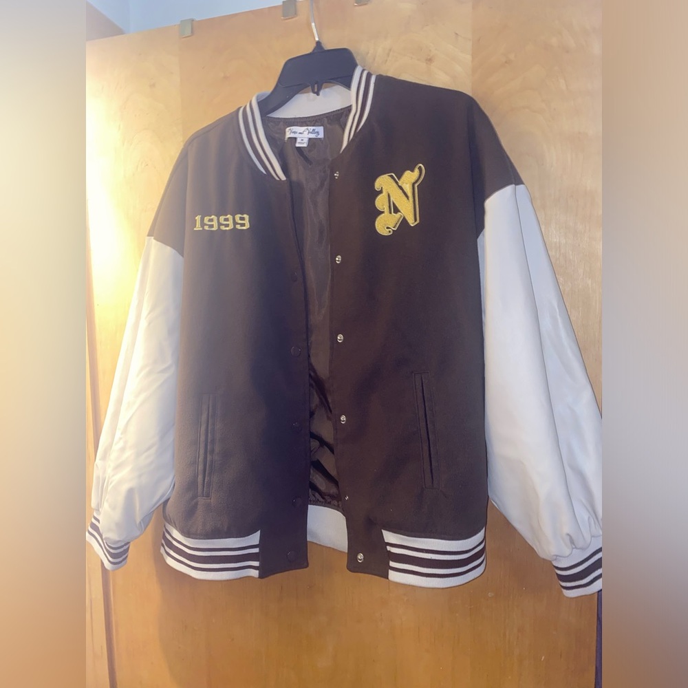 VINE AND VALLEY Brown/Tan & Gold Lined NYC LIMITED EDITION Varsity Jacket